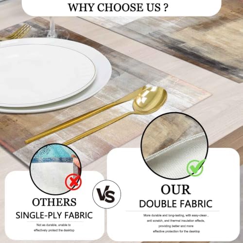 Mcalk Brown Table Runner and Placemats Set of 6 Pieces, Beige Placemats Modern Art,Abstract Art Cloth Place Mats Indoor for Kitchen,Washable Placemats Linen Material for Dining Table