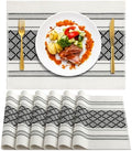 ADRIMER Placemats Set of 6, Boho Table Mats Cotton Blend, Durable Cloth Table Placemats Machine Washable, Rustic Place Mats for Dining Kitchen Table, 14 x 18 Inch, Black