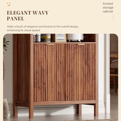 Ieejdn 71" Tall Arched Kitchen Pantry,Modern Fluted Wood Storage Cabinet with Doors, 60115HT