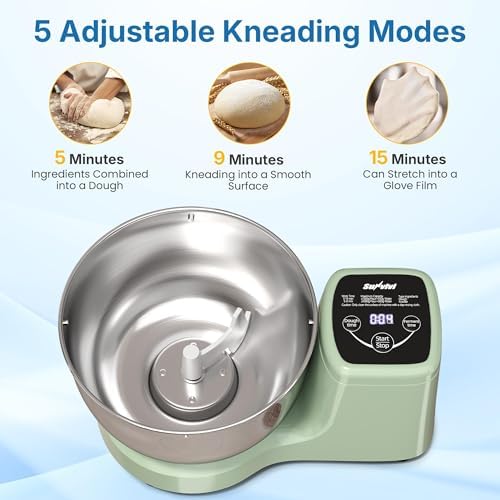 Electric Dough Mixer Maker, 5.3 QT Fermenting and Kneading Flour Mixer Machine with Stainless Steel Bowl & Time Control, Green Stand Mixer for Baking Bread Cake Pizza & Sourdough