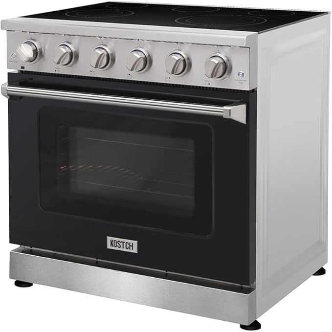 KOSTCH 36 inch Professional Electric Range with 5 Heating Elements Cooktop, 6.0 Cu. Ft. Convection Oven Capacity,Electric Stove Smooth Glass Top, in Stainless Steel KOS-36RE06H (Black)