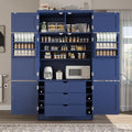 Merax 80" Tall Kitchen Pantry Cabinet with 2 Power Outlets, 41" W Modern Large Freestanding Cupboard with Microwave Stand, Drawers, Adjustable Shelves, Wine Racks & Door-Shelf for Dinner Room, Blue