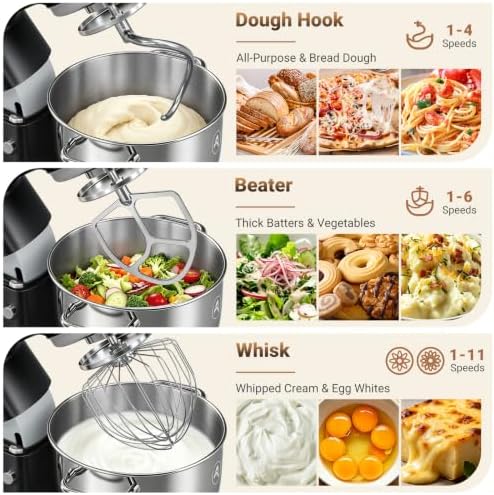 ZACME 8.5QT Commercial Stand Mixer 1000W with Aluminum Die Casting Meets the Standard of NSF/ANSI 8-2023, 11 Speeds Electric Stand Mixer, Tilt-Head Dough Mixer with Bowl, Dough Hook, Whisk and Beater