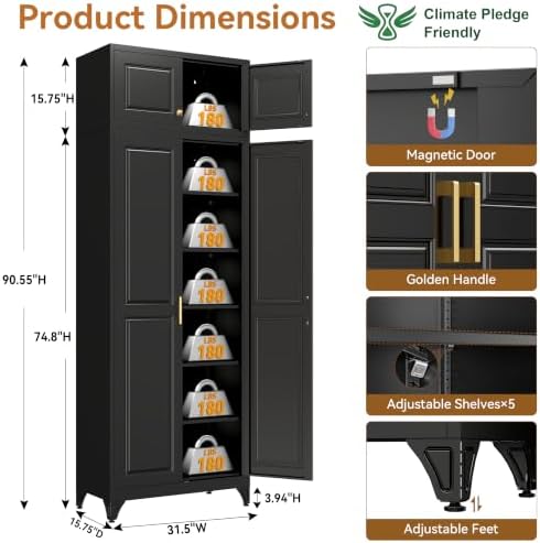 Polup 90" Pantry Cabinet, Tall Metal Storage Cabinet with Doors and Shelves