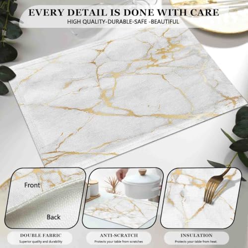 Mcalk Luxury Gold Marble Table Runner and Placemats Set of 6 Pieces, Gold Marble Placemats, Modern Cloth Place Mats Indoor for Kitchen,Washable Linen Material for Dining Table