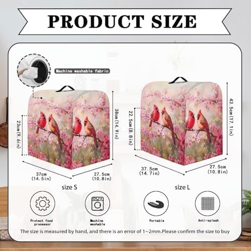 Generic Pink Cardinal Bird with Flower Stand Mixer Cover, Dust Covers Protector, 4.5-8 Quart, Fit Tilt Head & Bowl Lift Models, Waterproof, Polyester, Drawstring Closure