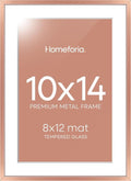 Homeforia 10x14 Picture Frame Rose Gold, High End Metal 10x14 Wall Hanging Frame with Mat 8x12, 10 x 14 Poster Frame Matted to 8 x 12 inch Photo, 10by14 Thin Frames, Tempered Glass, Wall Kit, Set of 1