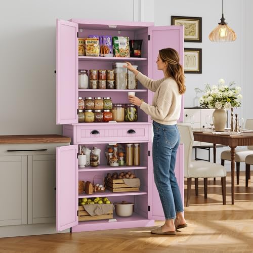 ARTPOWER 72" Tall Freestanding Pantry & Kitchen Storage Cabinet, Pink