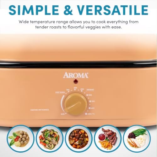 AROMA® 14Qt. Roaster Oven with High-Dome Lid, Fits 18-lb. Turkey, Adjustable Temperature Settings, Keep Warm Setting, Terra Cotta (ART-854TCH)