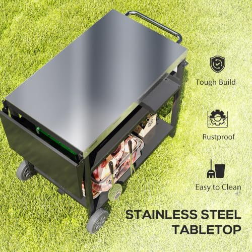 Outsunny Outdoor Grill Cart with Stainless Steel Tabletop, Wheels, Storage