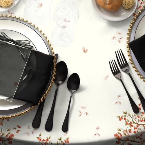 Fall Thanksgiving Double Border Decoration Tablecloth, Autumn Pumpkin Harvest Tablecloths, Waterproof Table Cover for Dinner Kitchen Party Holiday Decorations Round 70"