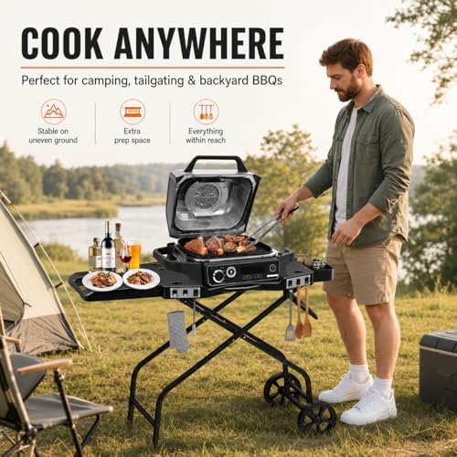 GRISUN Foldable Grill Table Stand for Ninja Woodfire Grill, Blackstone 22"