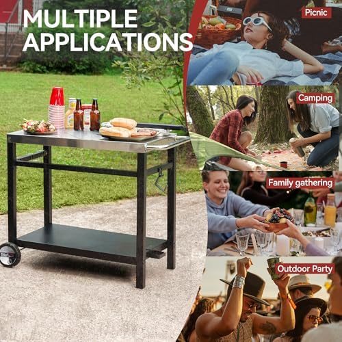 Royal Gourmet Outdoor Grill Cart, 33.5" x 19.7",2-Shelf Table with Wheels