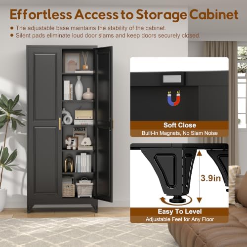 UNICOLY 75" Kitchen Pantry Cabinet, Metal Tall Storage Cabinet with Doors