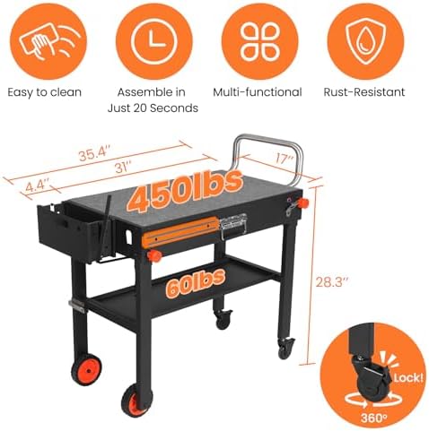 Folding Grill Table for Blackstone 17" & 22" Griddle, Portable Grill Cart