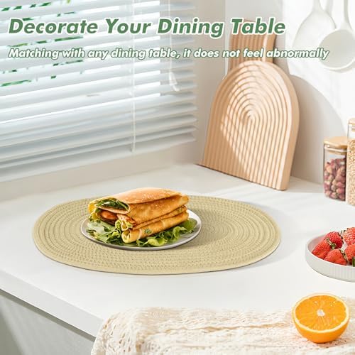 Oval Woven Placemats Set of 8 Heat Resistant Placemats 17.5 x 12 Inches Farmhouse Cotton Rope Place Mats for Dining Tables Trivets for Hot Dishes, Mixed Brown