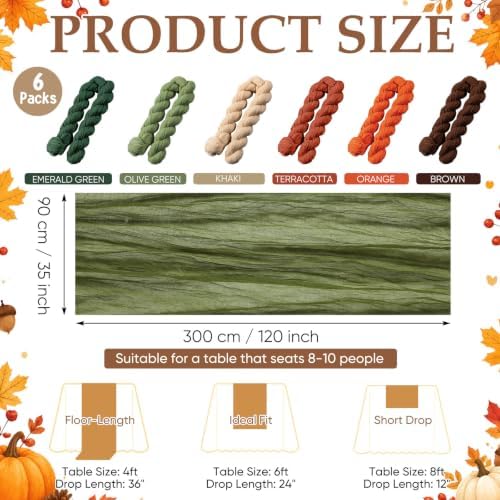 6 Pcs Fall Thanksgiving Cheesecloth Table Runners 118" Boho Gauze