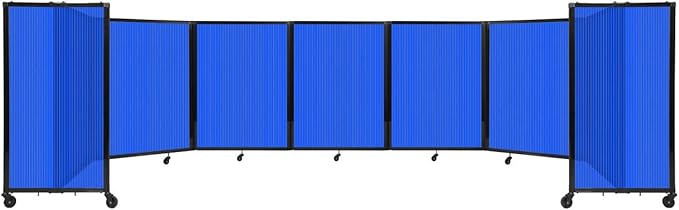 Versare Polycarbonate Room Divider 360 Portable Wall Partition | Freestanding Office Dividers | Locking Wheels | Privacy Screen Panels - 19'6" x 4' Blue Thermoplastic Polymer