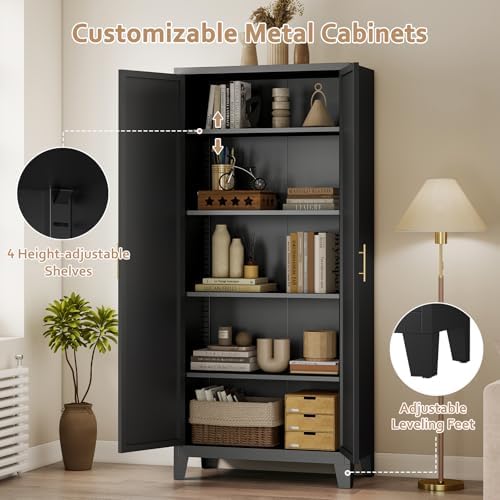 Zevemomo 71" Metal Pantry Cabinet with 4 Adjustable Shelves and 2 Doors