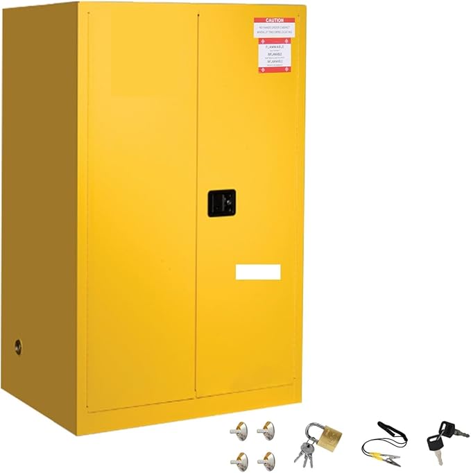 60 Gal Flammable Safety Cabinet, 65" x 34" x 34" Galvanized Steel Industrial Flammable Liquid Storage Cabinet with Adjustable Shelves, Fireproof Double-Wall Design, Manual Close Doors