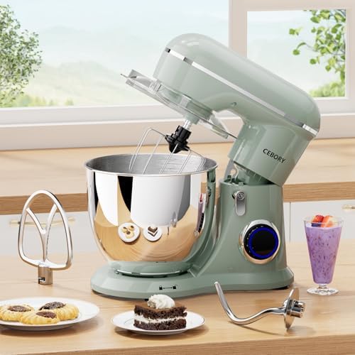 CEBORY 3-IN-1 Electric Stand Mixer, 6.5QT Bowl 660W 10-Speed Kitchen Mixer, Household Food Mixers include Dough Hook, Beater and Whisk, Bread Cake Mixer for Baking and Most Home Cooks, Morandi Green