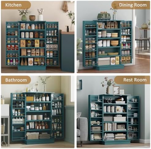 HOMCOM 41" Kitchen Pantry Storage Cabinet 12 Door Shelves Blue