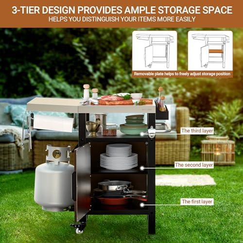 onlyfire 35" Kitchen Island w/XL Stainless Steel Top Board & Rattan Cabinet