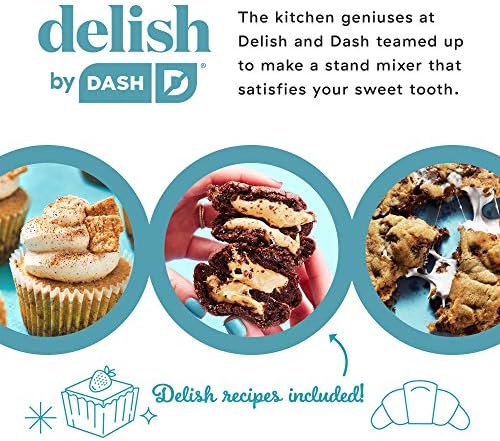 Delish by Dash Stand Mixer - Compact Mixer for Everyday Baking - 5-Speed Power with Removable Mixing Bowl - Dough Hooks Included - Aqua, 3.5-Quart