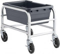 16"x26"x19" Mobile Aluminum Lug Rack with Grey Meat Lug Tote Box - NSF Heavy-Duty 1 Lug Capacity Food Storage Cart with 5" Swivel Casters, Freezer Safe, Commercial Cart for Seafood, Ingredients