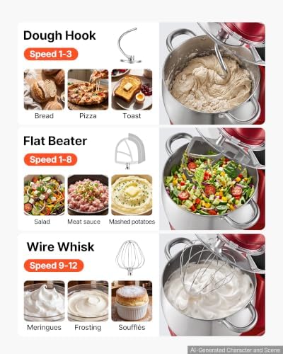 VEVOR 7.4 Qt Tilt Head Stand Mixer 500W Metal Electric Dough Mixer