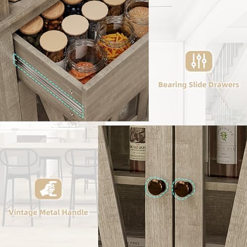 Garvee Kitchen Pantry Cabinet, Pantry with Adjustable Shelves, Farmhouse Cabinet for Living Room, Bathroom, Grey