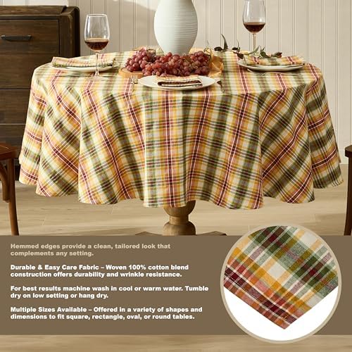 Newbridge Thanksgiving Wheatfield Plaid 70 Inch Round Tablecloth