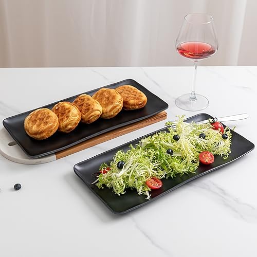 Melamine Rectangular Serving Platters and Trays set, set of 4,14” x 7” Matte Black Party Platter for Serving Food, Salad, Cheese and Fruits, Dishwasher Safe Trays/Platters for Entertaining
