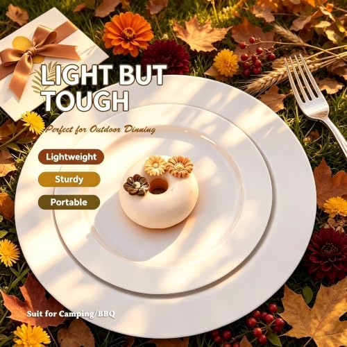 FLOWERCAT 60PCS White Plastic Plates - Heavy Duty White Disposable Plates for Outdoor/Fall Party/Wedding -serve for 30 guests Include 30PCS 10.25" & 30PCS 7.5" Plates for Thanksgiving