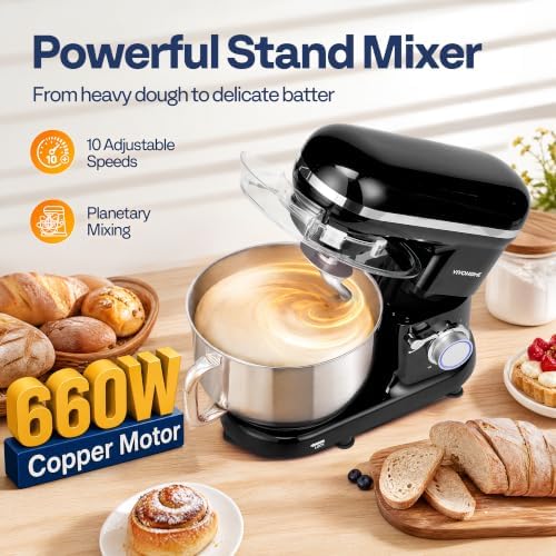 VIVOHOME Stand Mixer, 6-Quart Tilt-Head Kitchen Mixer with Bowl, Black