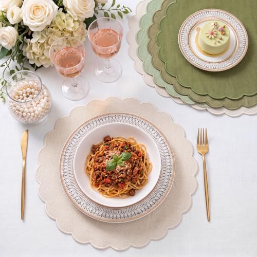 Set of 12 Green Cotton Placemats 15" Round Scalloped