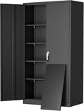 Greenvelly 72" H Metal Storage Cabinet, 36" W x 18" D Black Locking Metal Cabinet Garage Storage Cabinet with Doors and 4 Adjustable Shelves, Lockable Steel Cabinets for Home Office, Garage, School