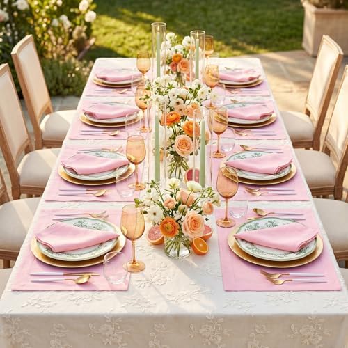 Solino Home 100% Linen Placemats Pink Lemonade, Fete 14 x 19 in, Set of 4
