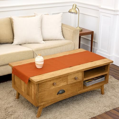 Solino Home Cotton Linen Table Runner Cinnamon Hemstitch, 14 x 48 in