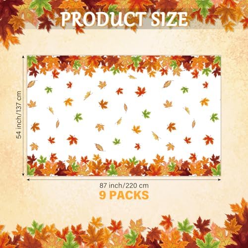 Unittype 9 Pcs Fall Maple Leaf Tablecloth Disposable Plastic