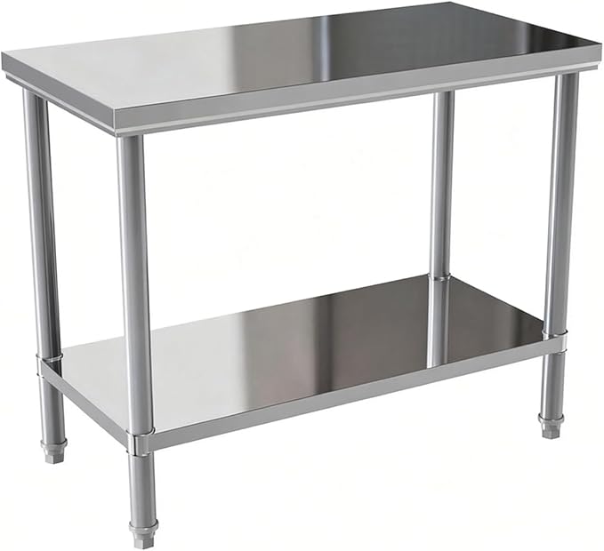 Stainless Steel Table Dining Table countertop is a Sturdy and Durable Double-Layer Operation Table for Restaurants and Kitchens, Outdoor use