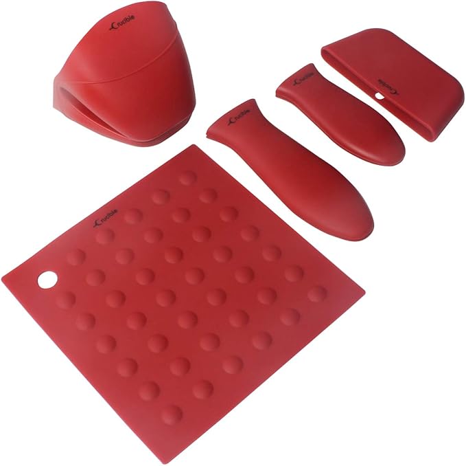 Silicone Hot Handle Holders, Potholders (5-Pack Mix Red) for Cast Iron Skillets, Pans, Frying Pans & Griddles, Metal and Aluminum Cookware Handles - Sleeve Grip, Handle Cover
