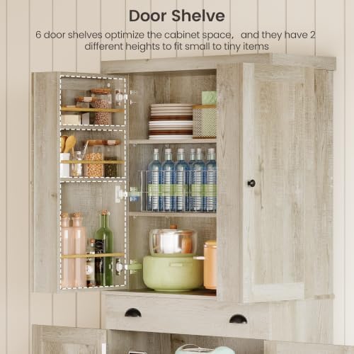 IRONCK 72" Kitchen Pantry Cabinet with Drawer and Sliding Racks