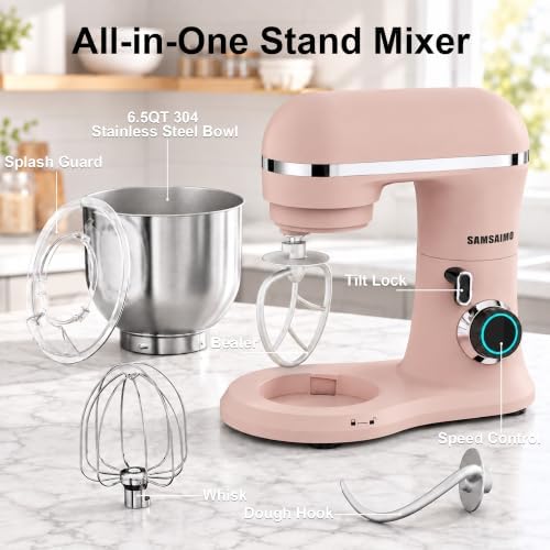 Stand Mixer, 6.5QT Tilt-Head Electric Kitchen Mixer 660W, 10-Speed Household food mixer with 304 Stainless Steel Bowl, Bread Cake Mixer include Dishwasher Safe Dough Hook, Beater and Whisk