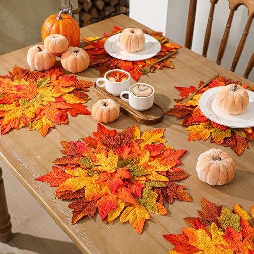 SmoothNovelty 6 Pcs 15" Fall Placemats, Thanksgiving Leaf Mats, Multicolor