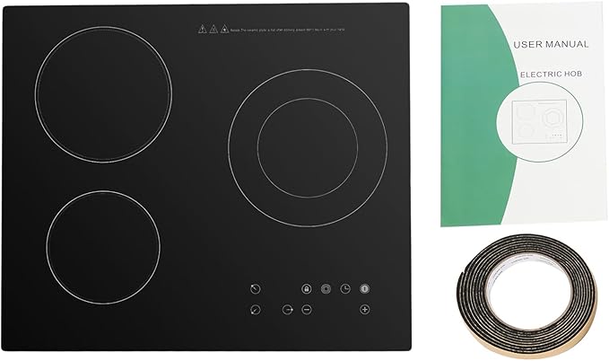 24" Electric Cooktop, 3 Burner Built-In Ceramic Stove Top With Led Display Screen, 9 Heating Levels & Touch-Adjustable Control, 2600W Radiant Electric Cook Top For Kitchen Office Hotel Restaurant Etc