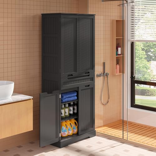 Gizoon Tall Kitchen Pantry Cabinet with Doors and Adjustable Shelves, Black