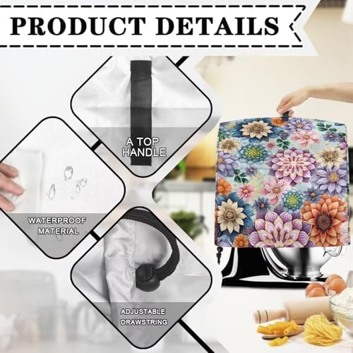 Stand Mixer Covers Boho Floral Print Dust Mixer Covers for Stand Mixer Kitchen Counter Mixer Parts & Accessories Decor for Kitchen Kid Mixer Cover