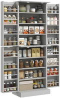 HOMCOM 65" Kitchen Pantry Storage Cabinet 16 Door Shelves Gray