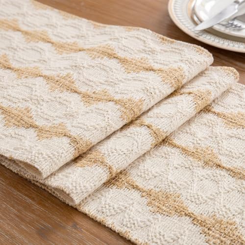Beige Boho Table Runner for Fall Thanksgiving Home Decor 72 Inches Long